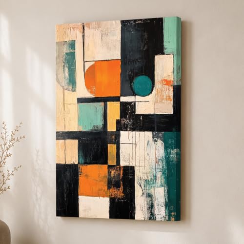 Image of Modern Abstract Stretched Canvas Painting For Living Room | Multicolor Abstract Stretched Canvas Wall Art For Livingroom Home Decor, Bedroom, Hallway's, Office, Hotel - 56x86 cm