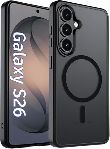 Image of Elzzi Magnetic Magsafe Case for Samsung Galaxy S26 5G Cover, Compatible with MagSafe Translucent Matte Hard PC + TPU Hybrid Back Cover, Slim Shock-Resistant Protective Case (Black)