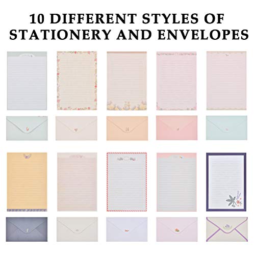Timesetl Stationery Letter Paper And Envelopes Set, 60 Sheets Cute Letter Writing Paper & 30 Lovely Envelopes, 10 Different Flora And Fauna Printed Design, Double-Sided Printing, A5 Size #TOP2