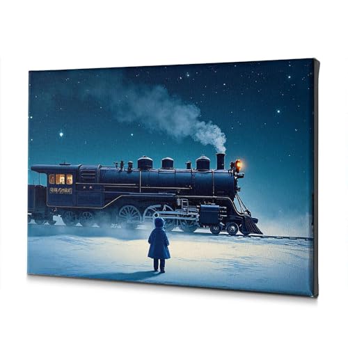 Toile locomotive à vapeur et enfant nuit étoilée magique