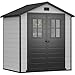 DWVO Gerätehaus Kunststoff 203x147x207 cm, Gartenschuppen mit Doppelwand & Fenstern, Wetterfester Aufbewahrungsschuppen für Rasenmäher, Gartengeräte & Fahrrad, Abschließbar,Grau & Schwarz