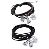[EXCEART] 2個 多編み込みフェイクレザーブレスレット ボクシンググローブチャーム付き メンズ ティーンズ対応 おしゃれで耐久性ある手首飾り