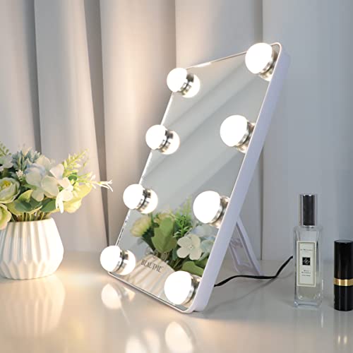 Anyhi Lighted Makeup Mirror, Vanity Mirror With Lights, Table Top Mirror With Stand And 10X Magnification, Led Light Up Mirror With Touch Sensor Dimming, White (9" X 12") #TOP1