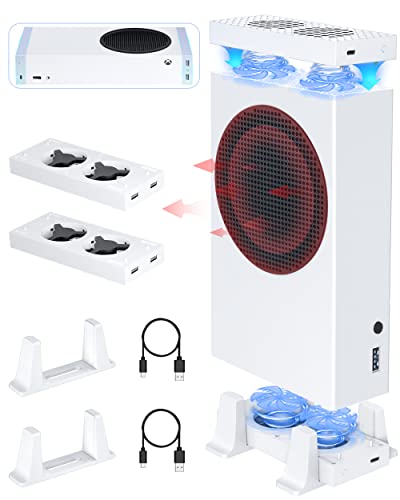 Narati Cooling Fan for Xbox Series S, Cooling Stand Cooler System, Four Cooling Fan for Top and Bottom, 3 Level Fan Speed 2300 2800 3200RPM with LED Indicator and 4 Extra USB Ports, Low Noise