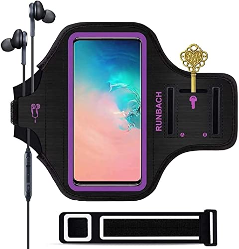 Galaxy S23+/S22+/S20+/S10+/S9+/S8+ Armband,Runbach Sweatproof Running Exercise Gym Bag With Fingerprint Touch/Key Holder And Card Slot (Purple) #TOP16