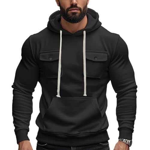 Oversized Hoodies for Men Fall Casual Long Sleeve Hooded Sweatshirts 2025 Fashion Pullover with Flap Pockets