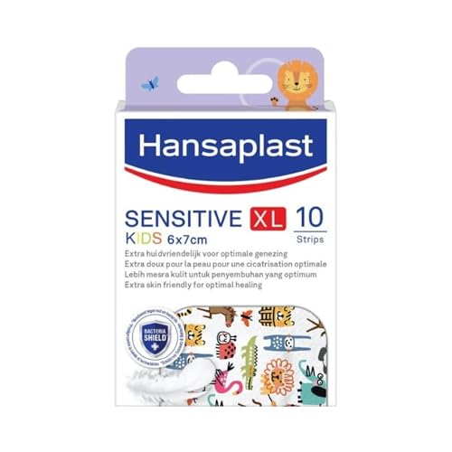 Hansaplast Sensitive Plaster for Kids XL Extra Skin Friendly Hypoallergenic Wound Protection Painless to Remove and Non-Stick Wound Pad Soft and Breathable Material 20 Strips