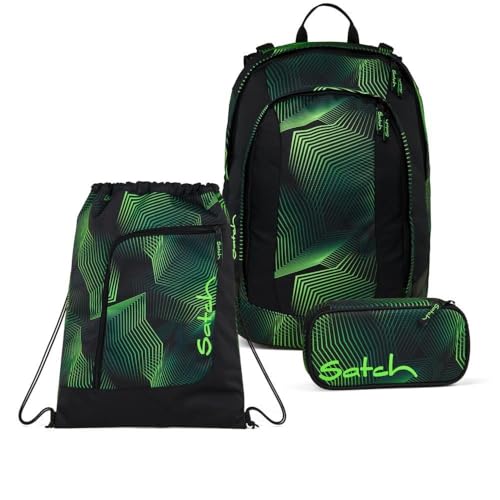 Satch Air Schulrucksack Set 3tlg. inkl. Schlamperbox und Sportbeutel (Seismic Green)