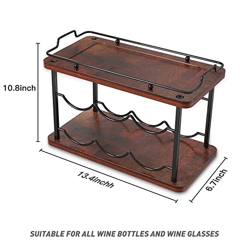 Visentor Countertop Wine Rack, 2 Tier Wood Metal Wine Racks Free Standing Floor, Tabletop Wine Bottle & Cork Holder Organizer, For Bar Decor, Kitchen Pantry Cabinet, Can Hold 6 Wine Bottles #TOP3