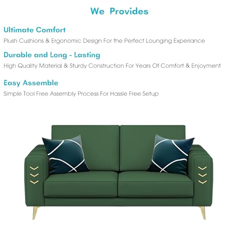 Image of Casaliving Falco 2 Seater Sofa Set for Living Room (Green Fabric) Premium Fabric Sofa