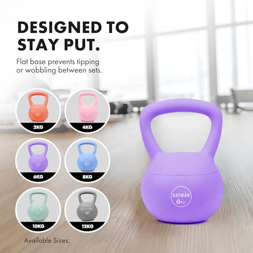 Kayman 6Kg Soft Kettlebell For Home Gym – Pvc Coated Weight – Floor Safe Flat Base – Ergonomic Non-Slip Handle – Strength Training, Crossfit, Hiit, Core Workout – Durable Fitness Equipment - 6
