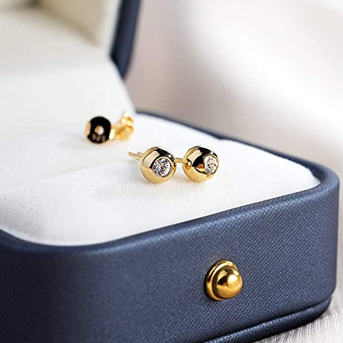 Allencoco 14K Gold Plated 925 Silver Round Ball Studs Simulated Diamond Earrings For Women And Girls 4Mm #TOP3
