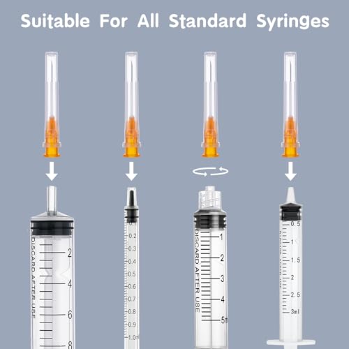 100 Pack 25 Gauge 1 inch Disposable Needles with Caps for Industrial Dispensing and Scientific Lab Individually Wrapped
