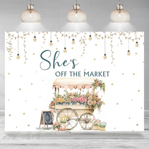 Rsuuinu Bridal Shower Backdrop She's Off The Market Floral Bride to Be Bachelorette Party Photography Background Engagement Party Decoration Supplies Cake Table Banner Photo Booth Studio Props 7x5ft