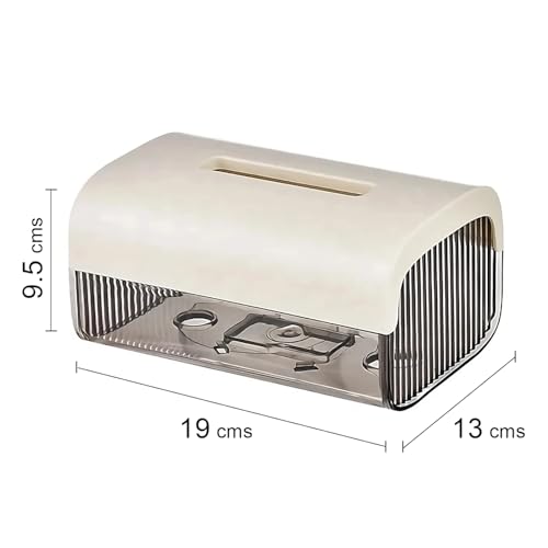 Image of oddpod Vue Desktop & Wall Mount Tissue Storage Box with Telescopic Spring /Facial Napkin Holder & Dispenser for Home, Office, Countertop, Car, Hotel, and Institutions - Smoky Ivory