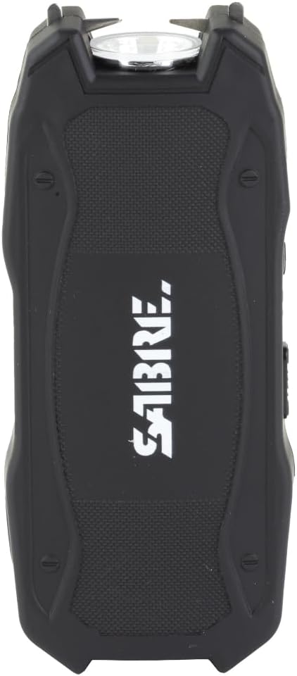 Sabre Stun Gun with Flashlight and Battery Strength Indicator, 1.552 Microcoulombs (µC) Charge, 120 Lumen Flashlight, Increased Reliability, Safety Switch, Rechargeable, Compact Design, Black