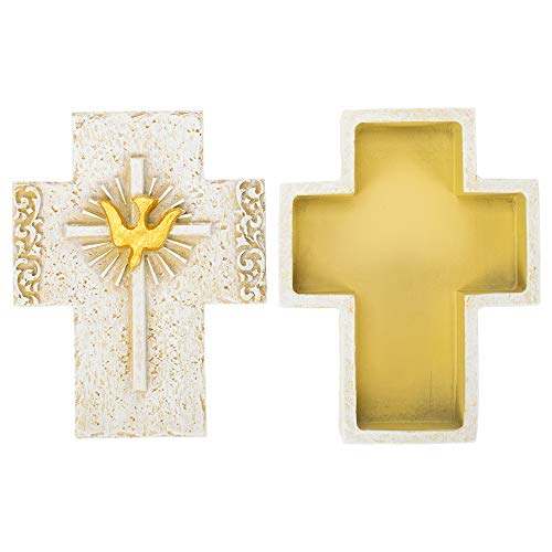 Roman Communion Dove Alabaster Creamy White 3 X 3 Resin Stone Decorative Tabletop Keepsake Box #TOP5