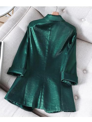 Satin Office Lady Loose Blazer Jacket Women Autumn Three Quarter Sleeves Solid Casual Female Suit Coat3