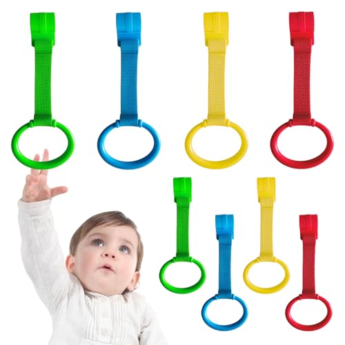 LBOYO 8Pcs Baby Playpen Pull up Rings Premium Baby Pull up Rings for Play Pen Standing up Plastic Safety Walking Exercises Assistant Rings for Infants Babies Toddler 4 Colors.