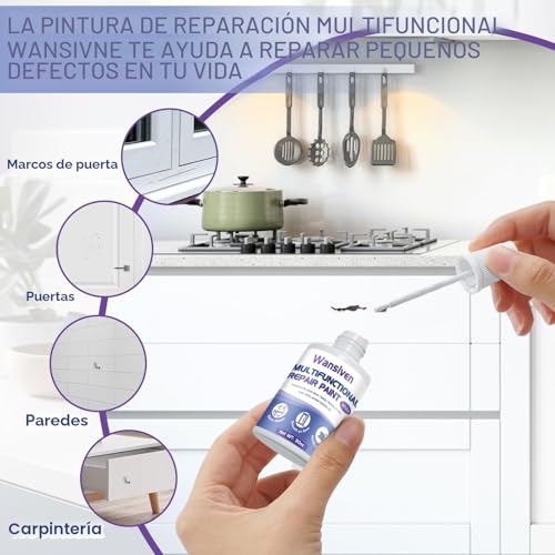 Miniatura 2 de Wansiven Pintura De Retoque Para Pared, Pintura Para Reparación De Baño, Pintura Blanca Repara Rápidamente Pequeños Defectos En Bañeras, Azulejos, Muebles, Paredes, Armarios, Puertas 30 Ml
