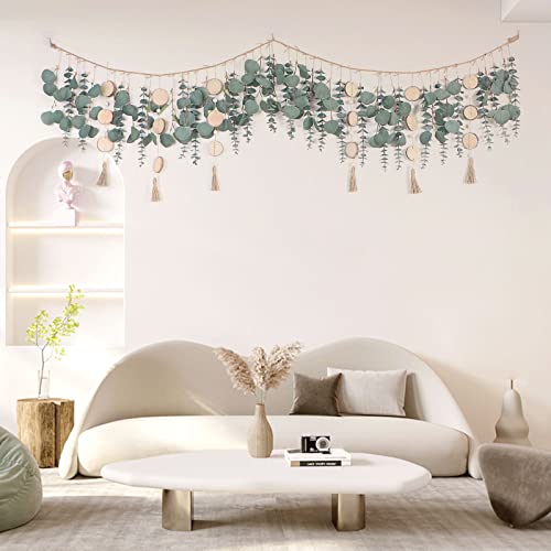 Lokeisna 67" Hanging Eucalyptus Wall Decor, Boho Wall Decor With Round Wooden & Tassel Vines, Durable Greenery & Hanging Plants Vines For Bedroom Decor, Bathroom, Kitchen & Dining Room #TOP5