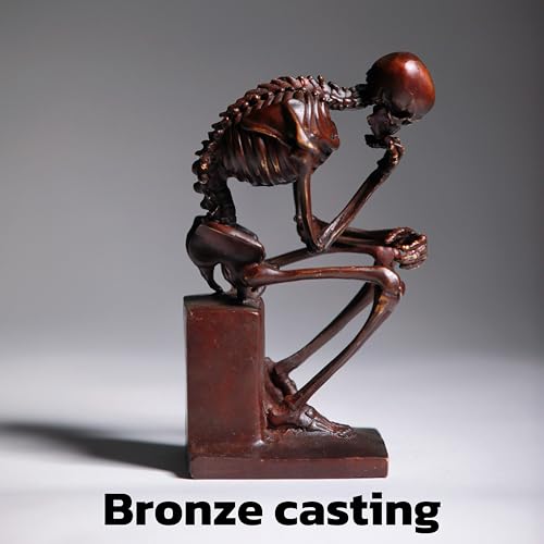 Escultura de Esqueleto Pensante en Bronce 8x6x4 in miniatura 3