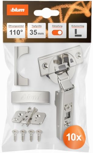 blum 10x CLIP top BLUMOTION Topfscharnier 35mm Eckanschlag vernickelt | Integrierter Softclose-Dämpfer | Eckanschlag volle Türüberdeckung | 3D-Fronteinstellung | Werkzeuglos eincli
