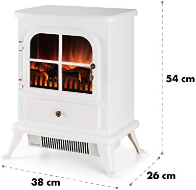 Klarstein St. Moritz Electric Fireplace White Edition - Heater , 1800 W , Built-In Fan Heater, Flame Simulation, Glass Front Panel , Nostalgic Design , Adjustable Flame Brightness