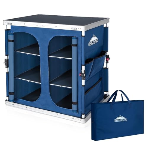 EAGLE PEAK Double Folding Camping Table with Storage Organizer and Side Pockets, Portable Outdoor Portable Camping Table for BBQ, Picnic and Tailgating, Carry Bag Included, Blue