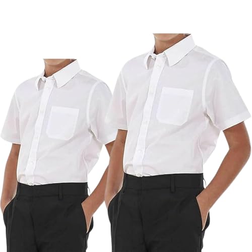 Minni Rossa Men's White Dress Shirt Non Iron Pack of Two Half Sleeve Button Down Regular Fit (as8, Neck, 17_Point_5, Regular, Regular, Standard, White, 17.5)