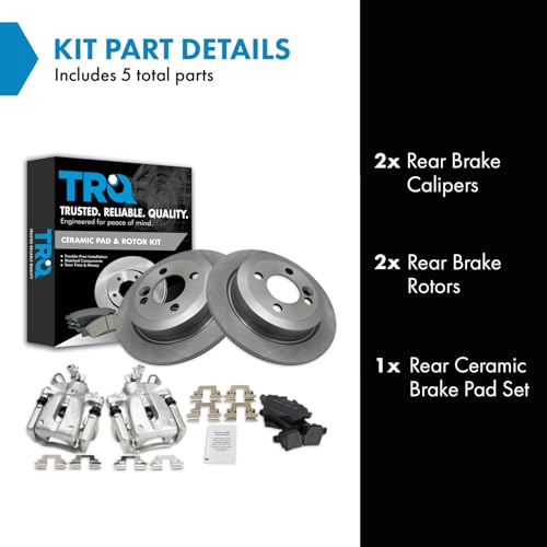 Image of TRQ Rear Brake Pad and Rotor Set Ceramic Rotors Calipers