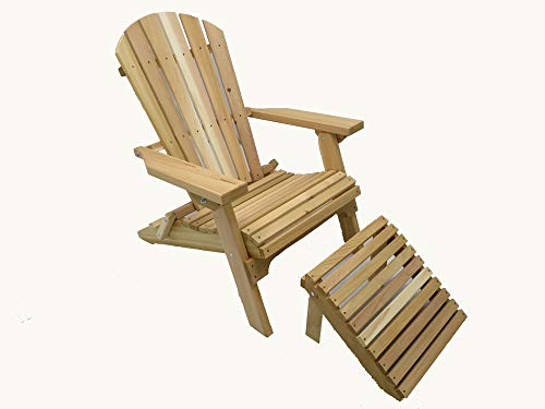 Folding Natural Cedar Adirondack Chair with Ottoman Footstool, Amish Crafted