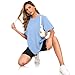 Womens Oversized Cotton T Shirts Crewneck Short Sleeve Tops Heavyweight Casual Loose Fit Drop Shoulder Fashion Tees Light Blue
