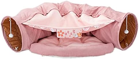 VIGAN Cat Tunnel Bed with Mat Collapsible 2 Way Tube Interactive Play Toys Cat Hideout House for Cat Puppy Kitten (Coffee)
