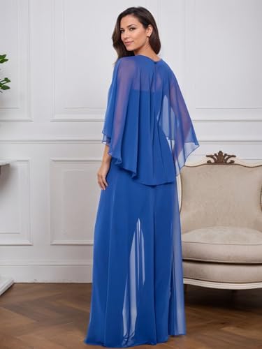 Mother of The Bride Jumpsuit for Wedding Sequin Chiffon Pant Suits with Cape Long Formal Outfit2