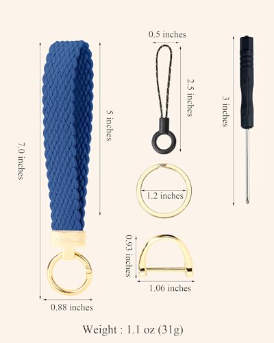 Image of WEESMILE Keychain Wristlet, Stretchy Key Chain for Car Keys with 2 Keyrings and D ring, Cute Wrist Lanyard for Women Men