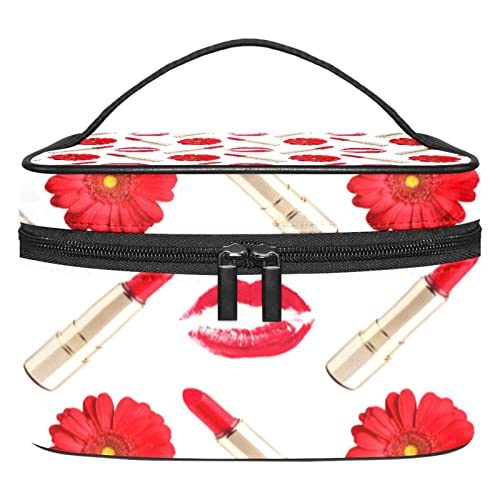 Trousse de maquillage fleurs rouges grand format pour vos voyages et week-ends