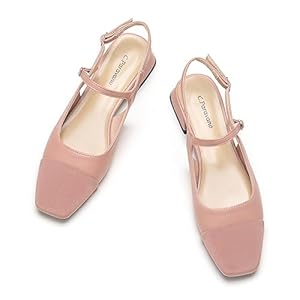 C.Paravano Women’s Slingback | Square Toe Slingback Flats | Ankle Strap Flats Sandals | Slip on Casual Flats Shoes | Leather Dress Shoes for Wedding
