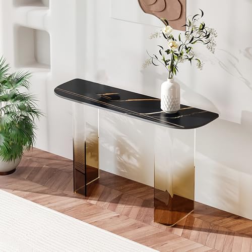 Mesa de entrada minimalista negra con estantes de almacenamiento lineal