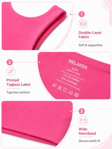 Image of WELAKEN Girls 2 Piece Athletic Outfit Kids Yoga Crop Tank Top and Biker Shorts Set