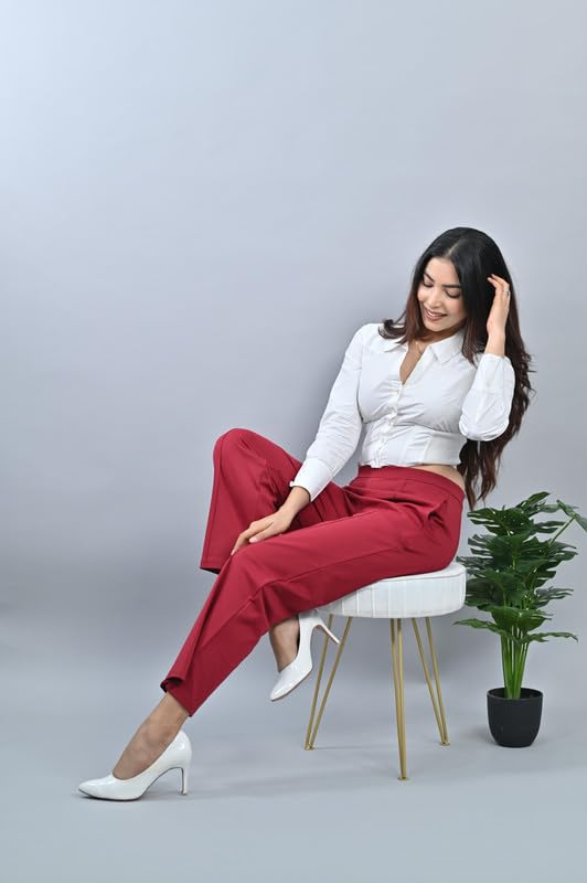 Image of Mlada Mid Waist Wide Leg Flared Pants Elastic Waist Band for Women Office Work Formal Wear Stretch Cotton Knit Flare Pants Utility Pockets Extra Flare Pants Trousers for Travel