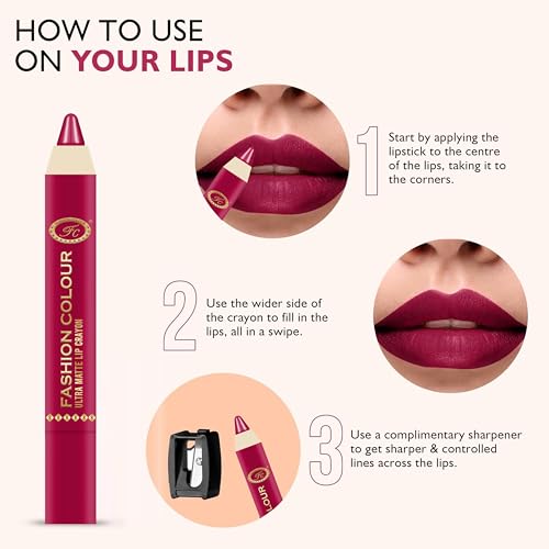 Image of FASHION COLOUR Ultra Matte Lip Crayons With Free Sharpener | Smudge Proof And Waterproof | For Hydration And Moisturization | Long Lasting Lipwear with Matte Finish, Cruelty-free and Paraben-free - 2.5 gm(Mauve It)