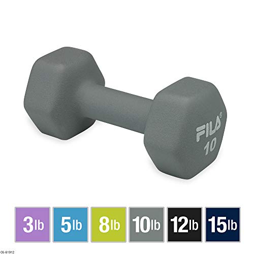 Fila Accessories Hand Weights For Women & Men - 10 Lb Dumbbell Neoprene Covered For Workout, Exercise & Fitness (Sold As Single 10 Pound Dumbbell), Grey #TOP1
