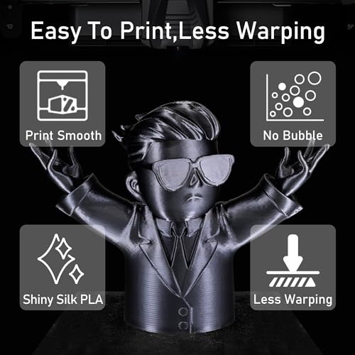 Image of Silk Black PLA Satin Shiny 3D Printer Filament, 1.75mm Diameter 1kg Spool 2.2lbs for FDM 3D Printers