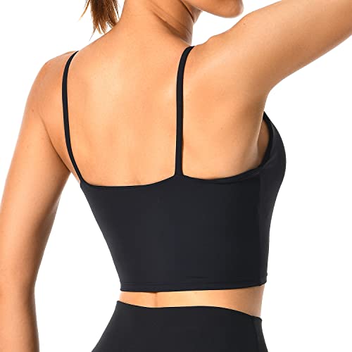 Colorfulkoala Women's Spaghetti Strap Sports Bra Longline Padded Workout Crop Tank Tops (M, Black) #TOP3