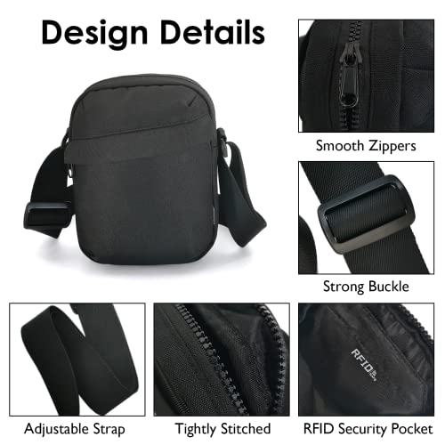 Qidi Unisex Small Crossbody Bag, Anti-Theft Side Shoulder Bag With Rfid And Zipper Locked, Adjustable Heritage Mini Messenger Satchel Tote Bag For Men And Women, Black #TOP3