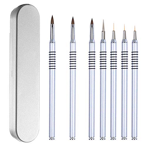 USIDAER Nail Art Brush Acrylic Paint Set Poly Kit Gel Brush DIY Flower Drawing Silver and Copper Handle Brush for Manicure Size 2 4 6 8 10…