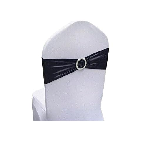 Uniquemystyle Spandex Chair Cover Stretch Band with Buckle Slider Sashes Bow Wedding Banquet Decoration 10PCS (Metallic Black) Cover
