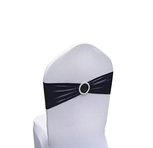 Spandex Chair Cover Stretch Band With Buckle Slider Sashes Bow Wedding Banquet Decoration 10PCS (Metallic Black)