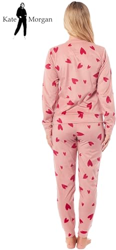 Kate Morgan Womens Pyjamas Warm Fleece Pyjamas For Women Sets Pjs S-XL | Soft Twosie Pyjama Set For Ladies Gifts For Her Pink Heart M - 8
